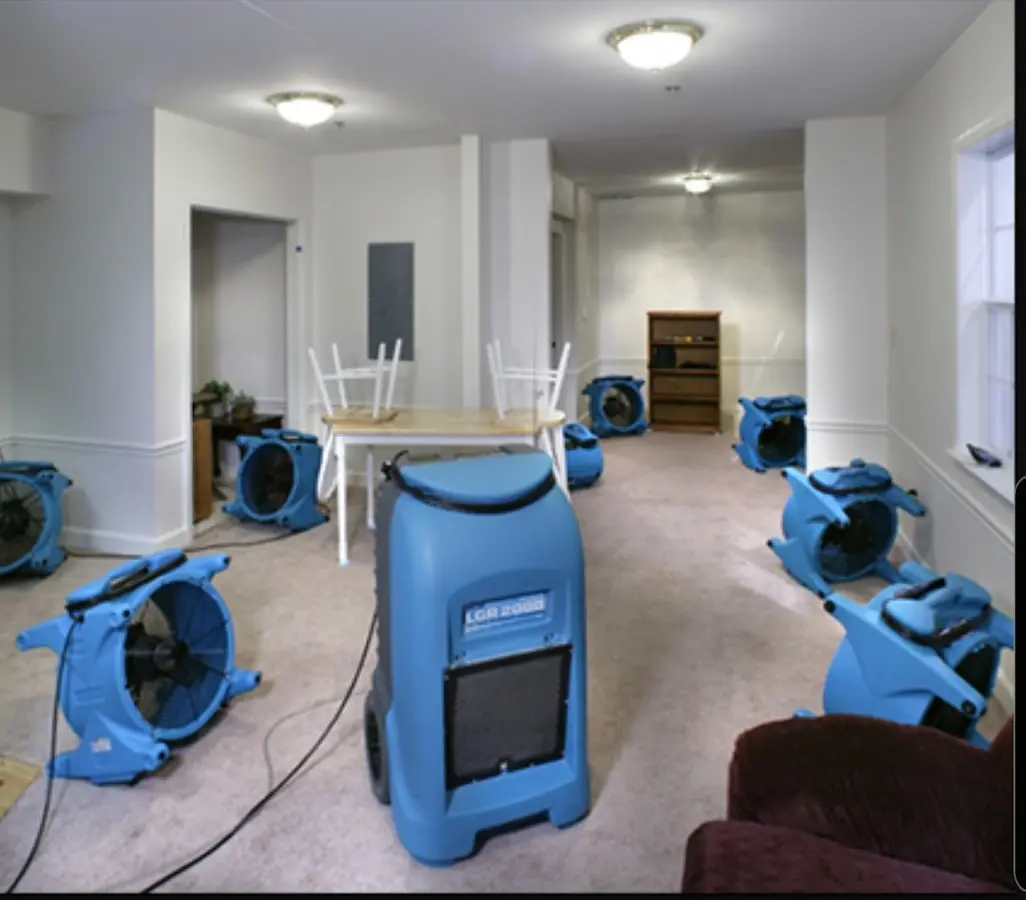 Air movers and dehumidifier setup for Water Extraction & Removal in Brownstown